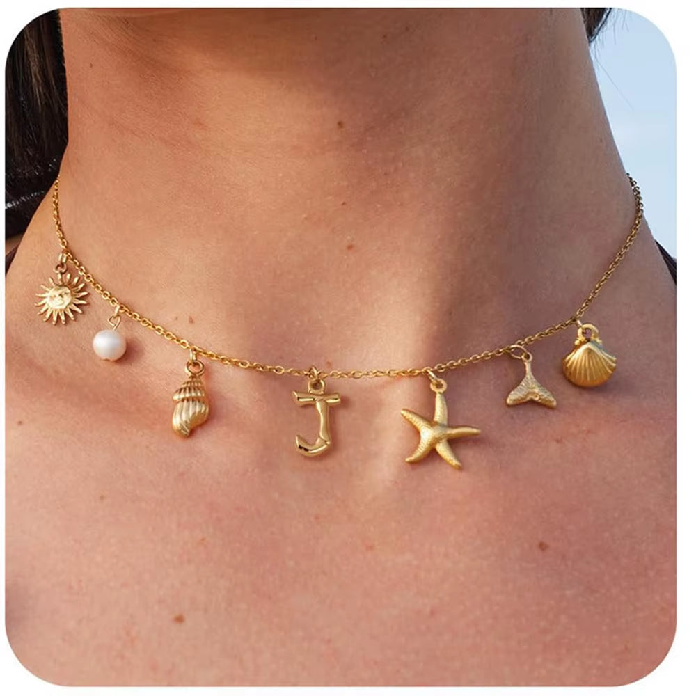 Surfer Girl Necklace With Letter Of Your Choice