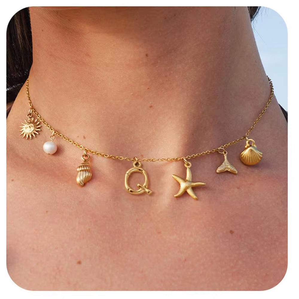Surfer Girl Necklace With Letter Of Your Choice