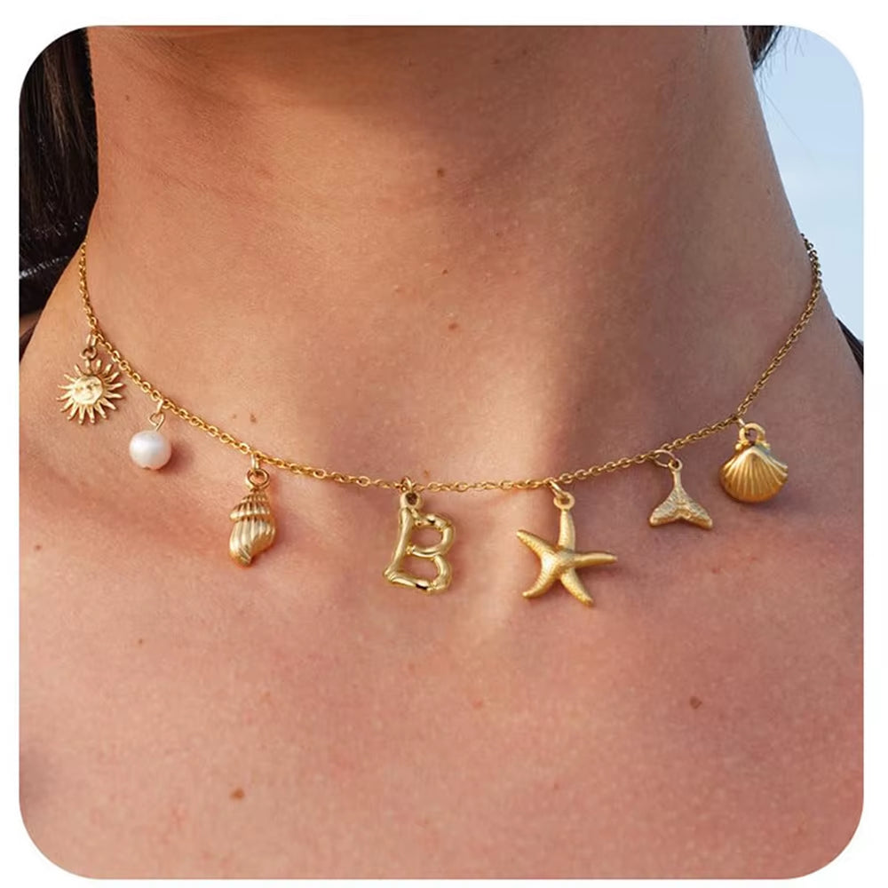 Surfer Girl Necklace With Letter Of Your Choice
