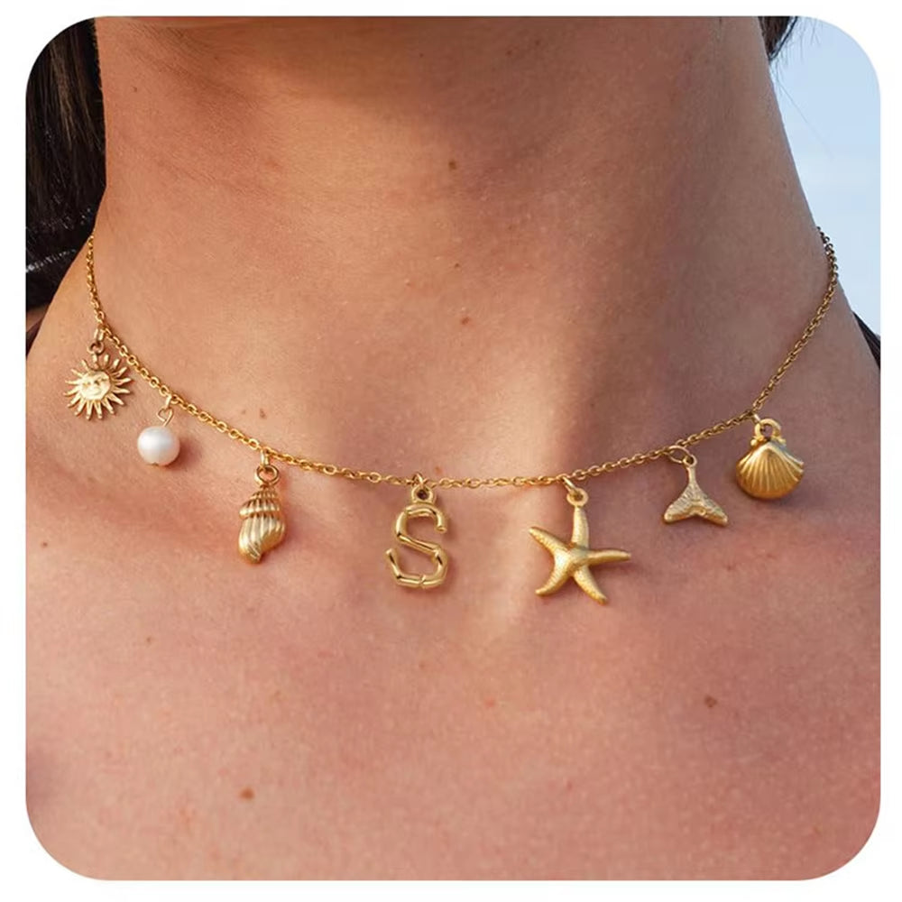 Surfer Girl Necklace With Letter Of Your Choice