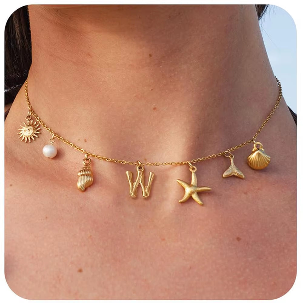 Surfer Girl Necklace With Letter Of Your Choice