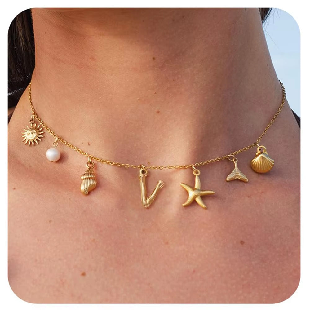 Surfer Girl Necklace With Letter Of Your Choice