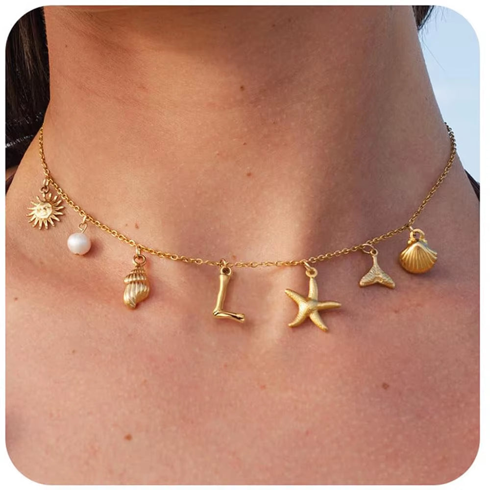 Surfer Girl Necklace With Letter Of Your Choice
