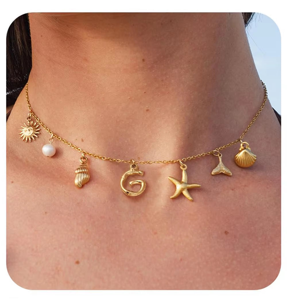 Surfer Girl Necklace With Letter Of Your Choice