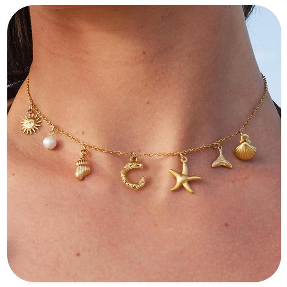 Surfer Girl Necklace With Letter Of Your Choice