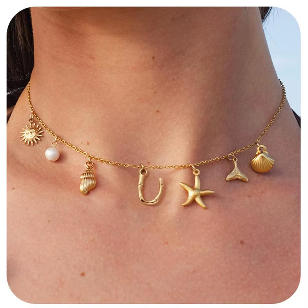 Surfer Girl Necklace With Letter Of Your Choice