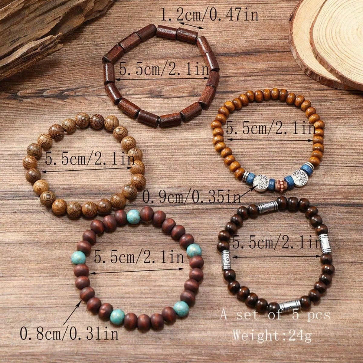 Beach Wood Bracelets and (5pcs)
