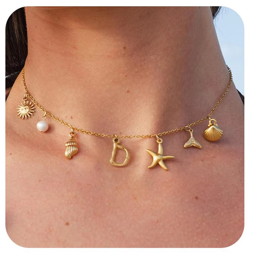 Surfer Girl Necklace With Letter Of Your Choice