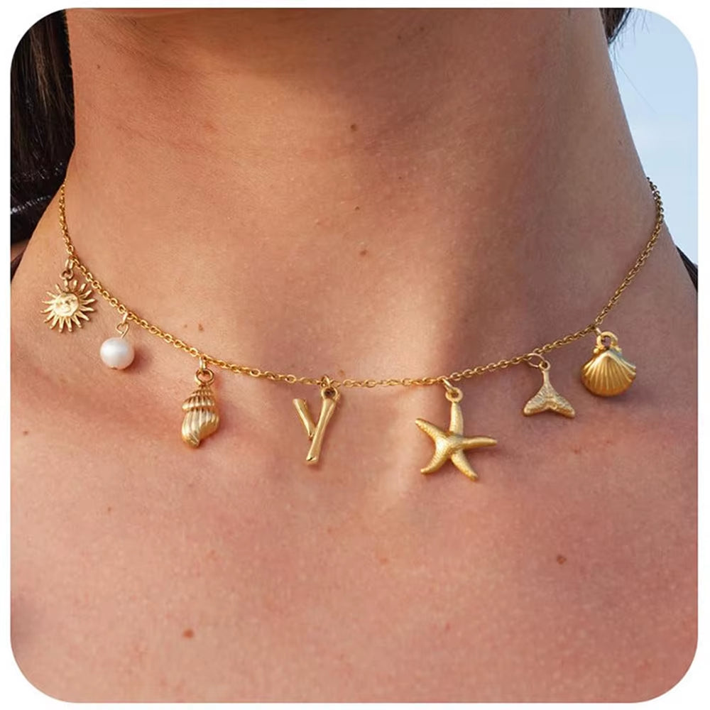 Surfer Girl Necklace With Letter Of Your Choice